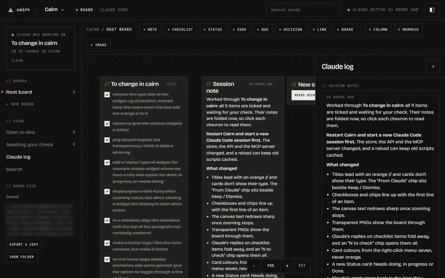 Cairn desktop app board
