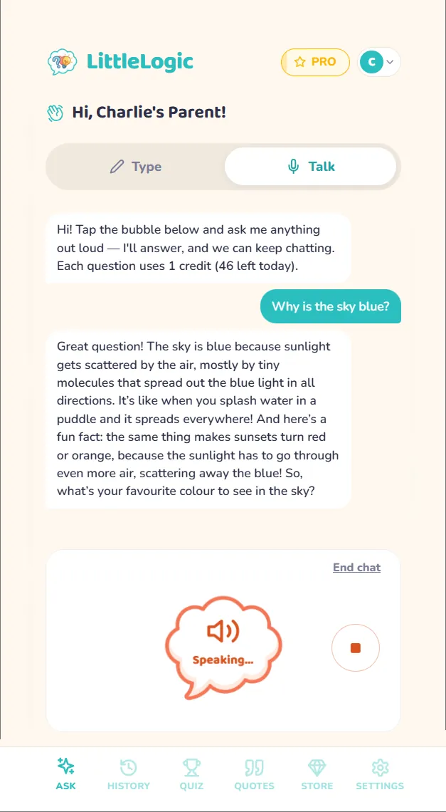 LittleLogic voice question screen
